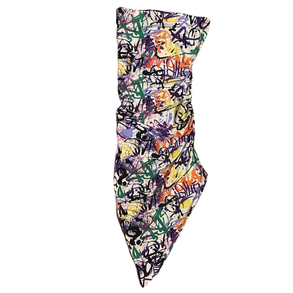 Almost Famous Tube Dress Small Mini Colorful Graffiti Print Bodycon Strapless